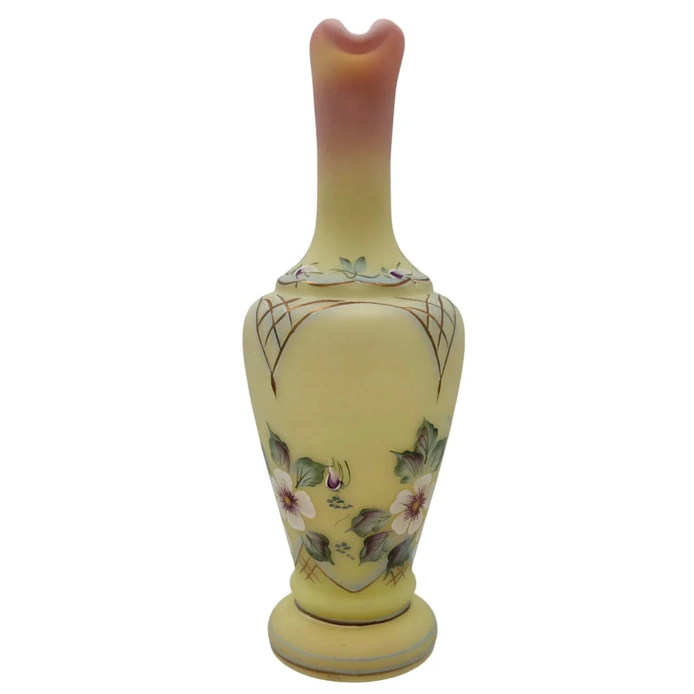FENTON SATIN BURMESE DECORATED EWER SIGNED NUMBERED GLOWS